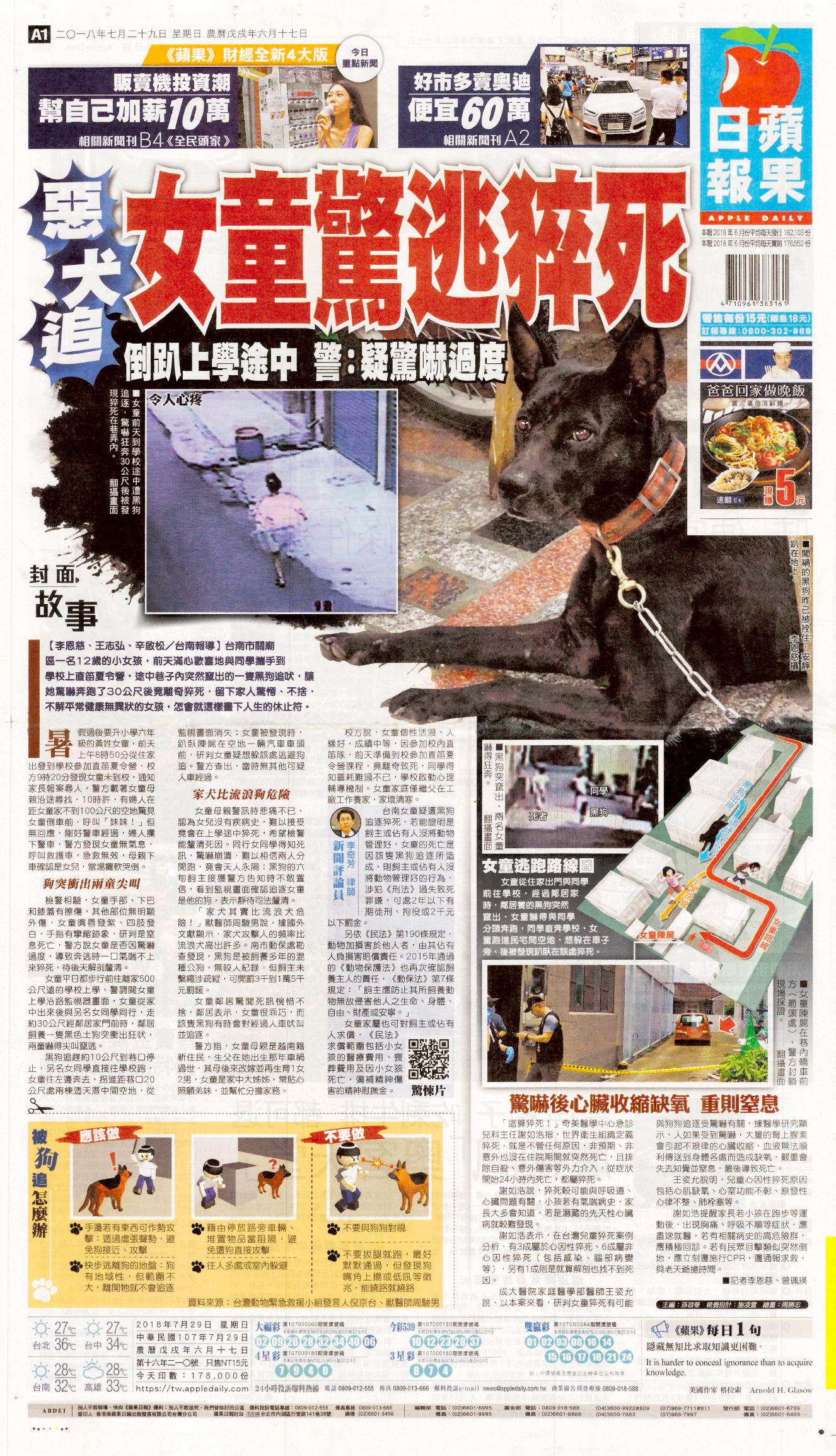 台灣動物緊急救援小組 平面媒體 惡犬追女童驚逃猝死